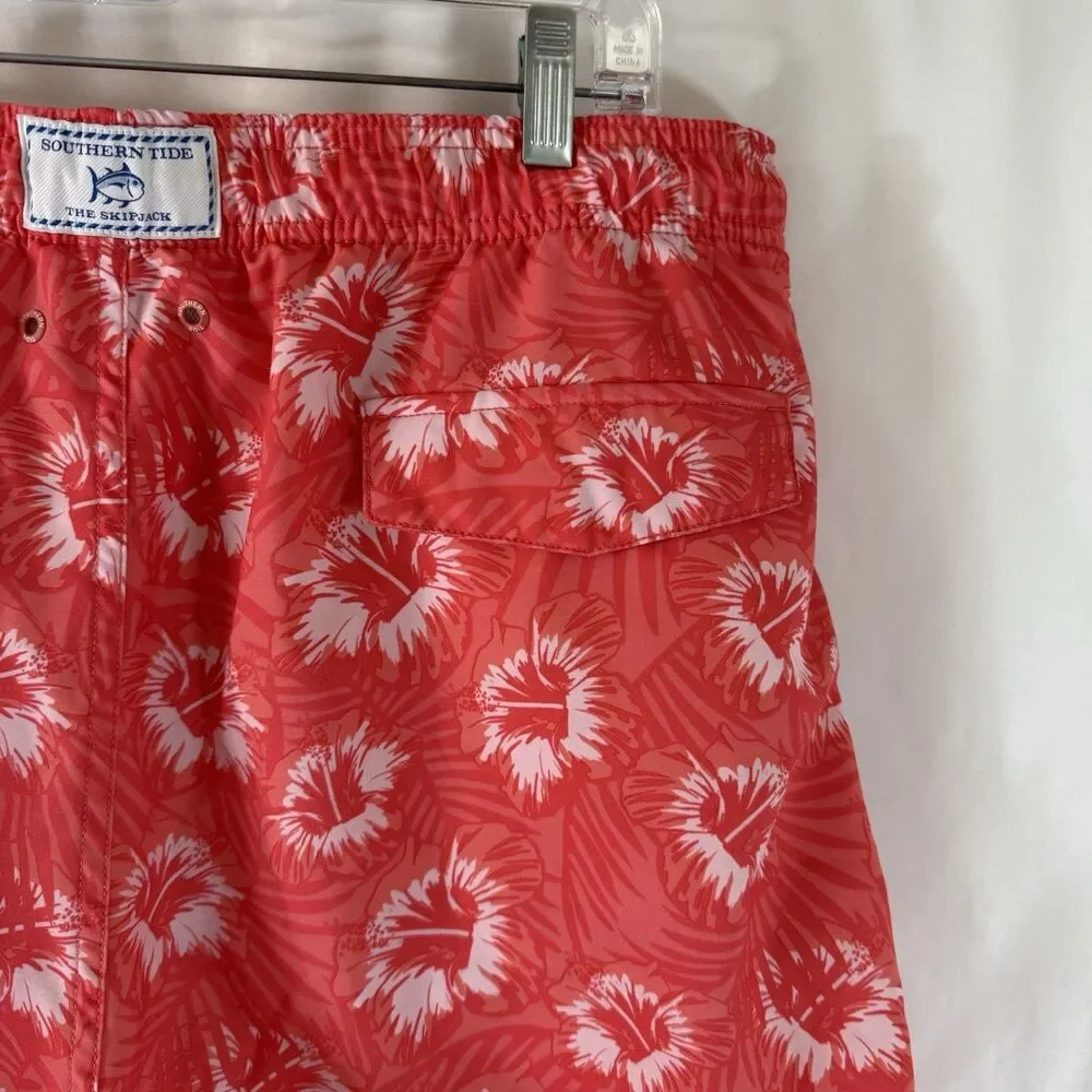 Southern Tides Swim Trunk Men's XL Orange Hawaiian Drawstring Mesh Lined